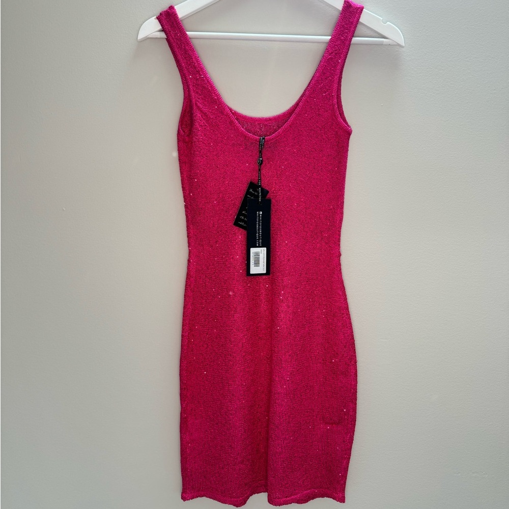 New White Fox Gen Z Love Sequin Starfish Knit Mini Dress Pink Size S - Picture 7 of 9